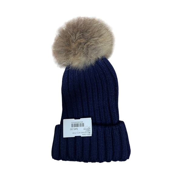 Kemo Sabe Aspen Ribbed Knit Beanie Fox Fur Pom – Gray | Navy | Cream | Black - Picture 5 of 13